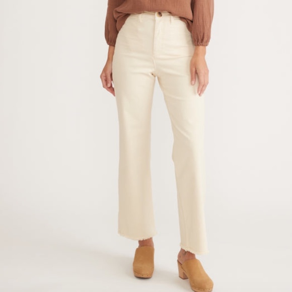 Marine Layer Full Length Raw Edge Bridget Pant in Cream, Size 4 - Picture 1 of 8